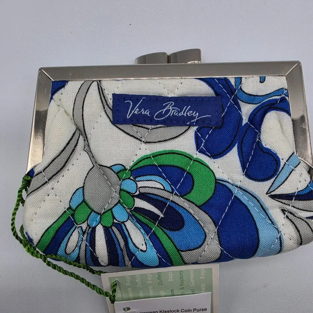 Vera Bradley Mediterranean White Kisslock Coin Purse NWT Retired Floral Blue
